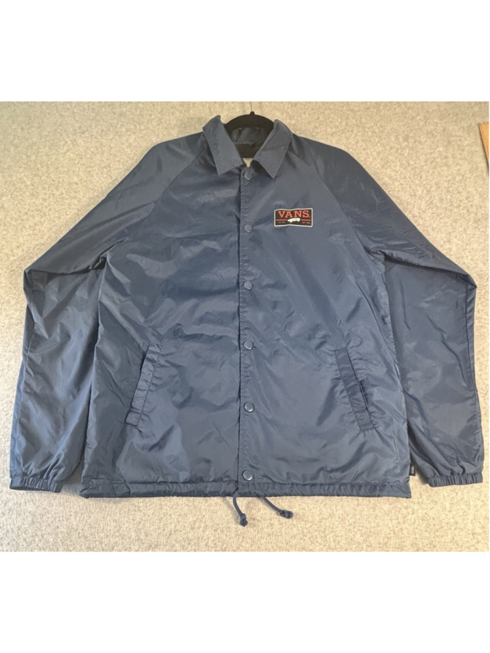 Vans Off The Wall Coaches Jacket Medium Navy Blue Snap Front Windbreaker Skate